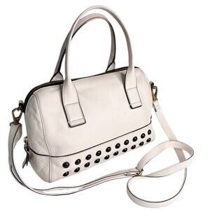 Fossil Jori Handbag Crossbody Satchel Purse Coconut Cream Bronze Metal Studded